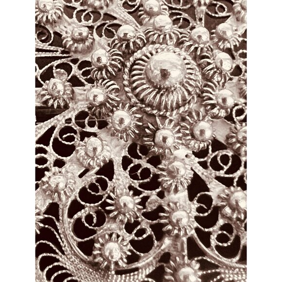 Antique 800 Silver Domed Brooch Genova Italy Filigree Etruscan Revival Scroll - Picture 8 of 10